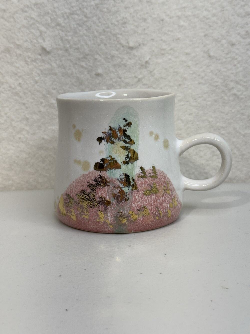 Anthropologie Coffee Mug Abstract Art Landscape Gold Plated Accents Modern